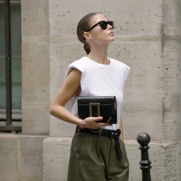 Cotton Padded Shoulders White Muscle Tee Shirt - Picture 9 of 15